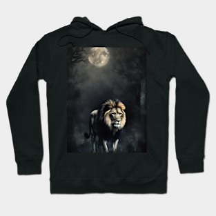 Lion in the Dark Foggy Forest Vintage Art Hoodie